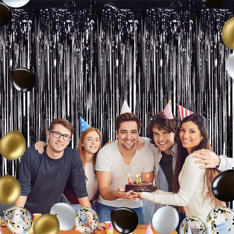 TONIFUL 3Pcs Black Door Streamers,Photo Booth Backdrop,Metallic Streamers Black Foil Fringe Curtains for Birthday,Christmas,New Year,St. Patrick's Day Halloween Party Streamers Decor(9.9ft x 6.6ft) - Image 5